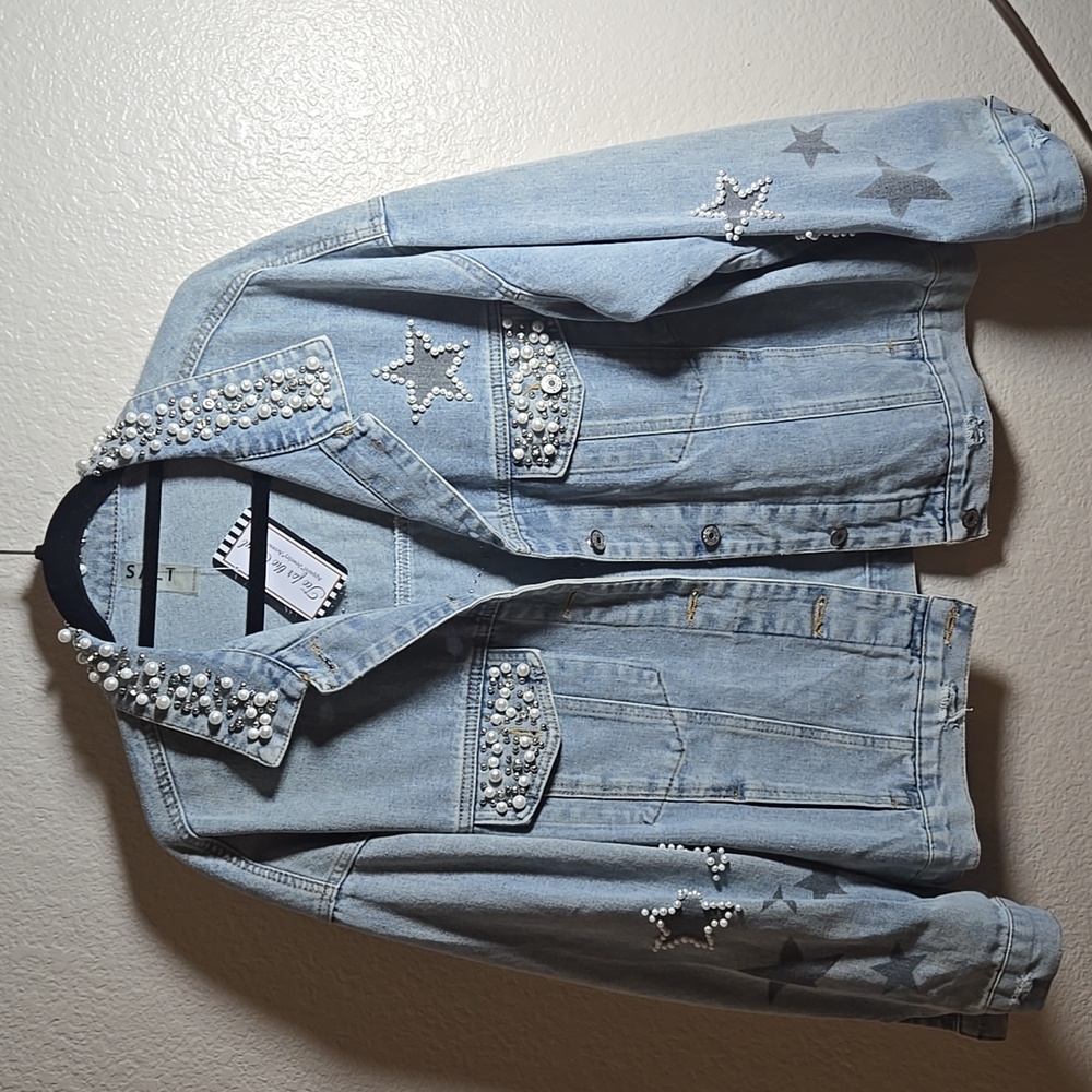 SALT jean Jacket pearl/diamond Studded L
